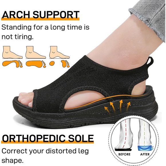 Women's Walking Sandals Summer Athletic Sport Sandals Orthotic Sandals-Black - Picture 3 of 7
